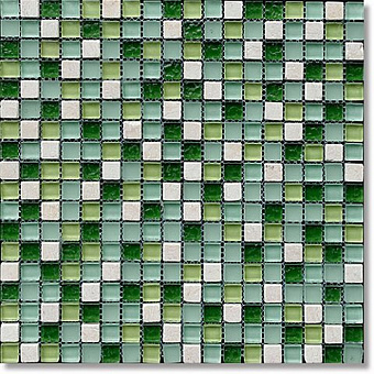 Мозаика 1,5х1,5, Shiny green mix сетка 30,5х30,5х8